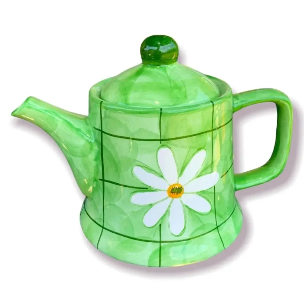 Vintage Green Sunflower Ceramic Teapot